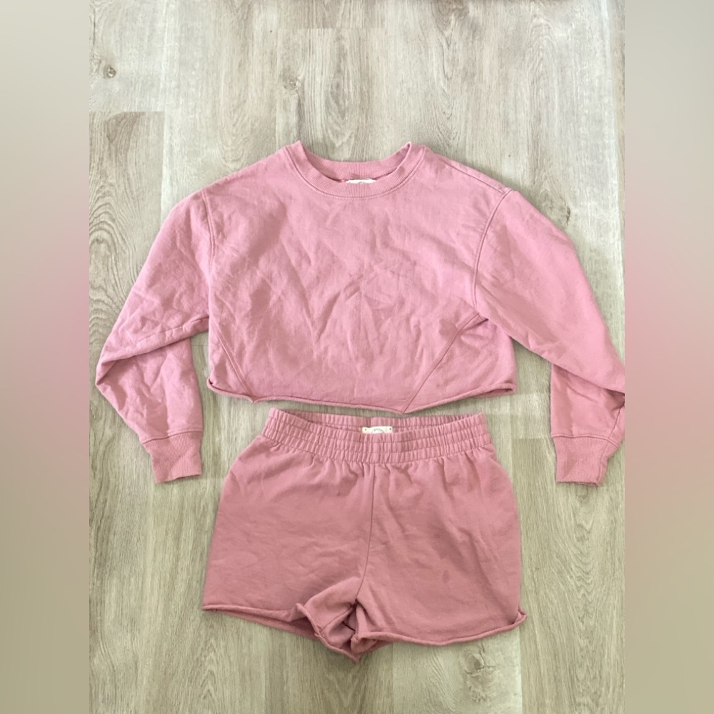 Pink Cropped Sweatshirt and Shorts Set